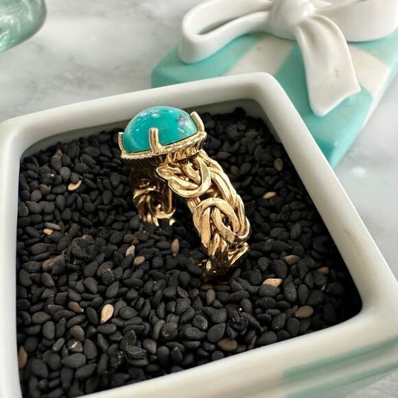 14k Gold Byzantine Sleeping Beauty Turquoise Ring Size 7 Fine Jewelry Fashion - Picture 2 of 6